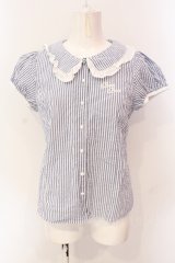 E hyphen world gallery / サッカーストライプブラウス  ブルー×ホワイト O-25-06-23-081-LO-TO-IG-OS