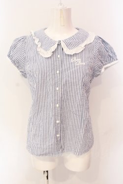 画像1: E hyphen world gallery / サッカーストライプブラウス  ブルー×ホワイト O-25-06-23-081-LO-TO-IG-OS