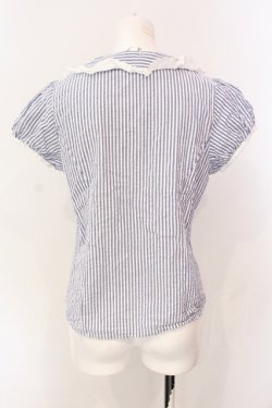 画像3: E hyphen world gallery / サッカーストライプブラウス  ブルー×ホワイト O-25-06-23-081-LO-TO-IG-OS