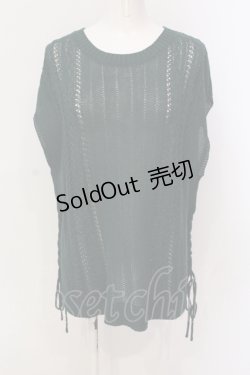 画像1: axes femme / レースアップニットベスト M グリーン O-25-06-23-085-AX-TO-YM-ZT127