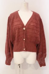 axes femme / ボリューム袖ニットカーデ M アカ O-25-06-23-086-AX-TO-YM-OS