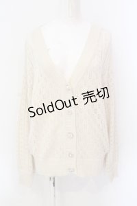 axes femme / 透かし編みカーディガン M アイボリー O-25-06-23-091-AX-TO-YM-ZT028