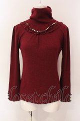 axes femme / ネックレス付きテレコトップス M ワイン O-25-06-23-093-AX-TO-YM-OS