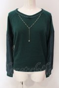 axes femme / 袖レース切り替えチャーム付きニットソー M グリーン O-25-06-23-098-AX-TO-YM-OS