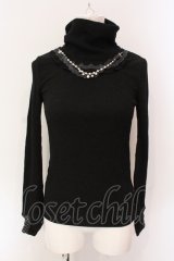axes femme / ネックレス付きテレコトップス M ブラック O-25-06-23-099-AX-TO-YM-OS