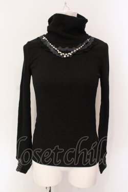 画像1: axes femme / ネックレス付きテレコトップス M ブラック O-25-06-23-099-AX-TO-YM-OS