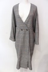 axes femme / 千鳥格子ノーカラーガウンコート M グレー O-25-06-23-113-AX-CO-YM-OS