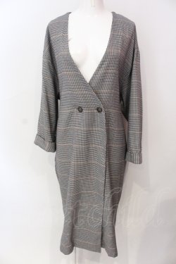 画像1: axes femme / 千鳥格子ノーカラーガウンコート M グレー O-25-06-23-113-AX-CO-YM-OS