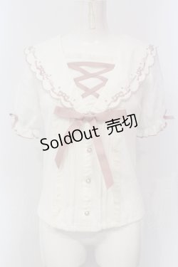 画像1: LIZ LISA / レースアップセーラーリブカットブラウス  シロ・ピンク O-25-06-26-034-LO-TO-IG-OS