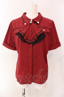 画像1: axes femme / フリルジャボ付配色ラインブラウス F ワイン O-25-06-26-052-AX-BL-OW-OS