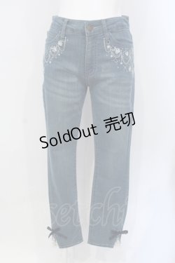 画像1: axes femme / 星×バラ刺繍デニムパンツ M ブルー O-25-06-26-007-AX-PA-OW-ZT0710G