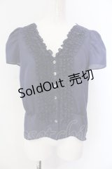 Jane Marple Dans Le Salon / フリルVネックブラウス M ネイビー O-25-06-26-072-JM-TO-OW-OS