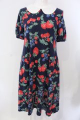 Jane Marple / マルティプルフルーツフレアーワンピース M ネイビー O-25-06-26-083-JM-OP-OW-OS