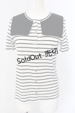 画像1: Jane Marple Dans Le Salon / スクエアカラーボーダーカットブラウス M シロ×クロ O-25-06-26-085-JM-TO-OW-ZT465