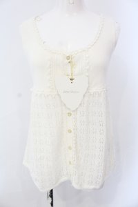 Jane Marple / かぎ針編みニットベスト M キナリ O-25-06-26-087-JM-TO-OW-OS