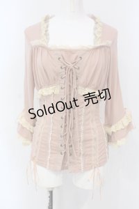 Ozz oneste / レースアップスクエアネックトップス  ピンク×生成り O-25-06-26-025-OO-TO-IG-OS