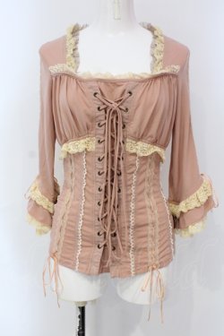 画像1: Ozz oneste / レースアップスクエアネックトップス  ピンク×生成り O-25-06-26-025-OO-TO-IG-OS