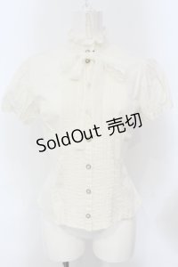 Victorian maiden / レースリボン付スタンドカラーパフスリーブブラウス  キナリ O-25-06-28-031-CL-BL-OW-OS