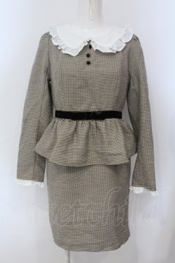 画像1: Ank Rouge / 千鳥柄ペプラムワンピース M ブラウン O-25-06-28-041-CA-OP-OW-OS