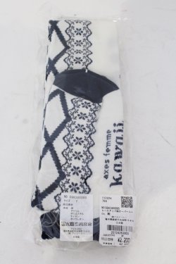 画像2: axes femme kawaii / レースアップ柄オーバーニー  シロ×ネイビー O-25-06-28-079-AX-ZA-IG-OS