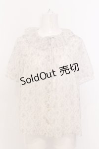 axes femme / ギャザーデザイン半袖ブラウス M アイボリー O-25-06-30-037-AX-BL-IG-OS