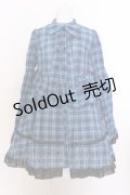 HEENIE HEENIE / 裾レースリボンフリルミニワンピース  ブルー×ブルーチェックリボン O-25-06-30-049-LO-OP-OW-OS