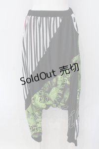 SUPER LOVERS / 継ぎ接ぎサルエルパンツ  ブラック×グリーン×ホワイト O-25-06-30-080-PU-PA-IG-OS