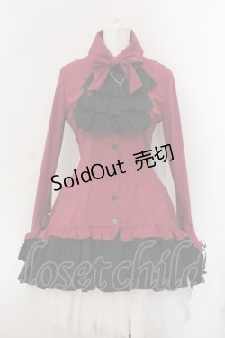 画像1: MARBLE / ゴシック調ダイヤカットタイ付きブラウス型ワンピース  ワイン O-25-06-30-090-GO-OP-OW-OS