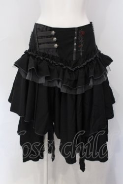 画像1: Ozz oneste / 薔薇刺繍アシメスカート  ブラック O-25-06-30-101-OO-SK-OW-OS