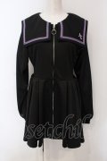 Amilige / セーラーサイドあきジャージワンピース  クロ×パープル O-25-06-30-115-PU-OP-IG-OS