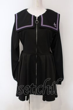画像1: Amilige / セーラーサイドあきジャージワンピース  クロ×パープル O-25-06-30-115-PU-OP-IG-OS