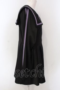 画像2: Amilige / セーラーサイドあきジャージワンピース  クロ×パープル O-25-06-30-115-PU-OP-IG-OS