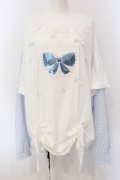 Ank Rouge / スパンコールリボンロンTE  シロ×サックス O-25-06-30-116-CA-TO-IG-OS