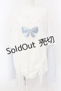 Ank Rouge / スパンコールリボンロンTE  シロ×サックス O-25-06-30-116-CA-TO-IG-OS