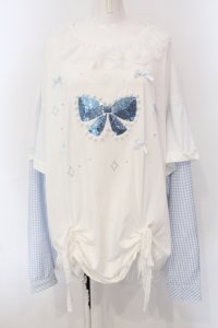 Ank Rouge / スパンコールリボンロンTE  シロ×サックス O-25-06-30-116-CA-TO-IG-OS