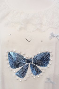画像2: Ank Rouge / スパンコールリボンロンTE  シロ×サックス O-25-06-30-116-CA-TO-IG-OS