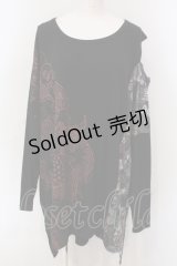 Qutie Frash / 気楡茶閃洸 オフショルBIG Tシャツ  ブラック×レッド O-25-06-30-121-QU-TO-IG-OS