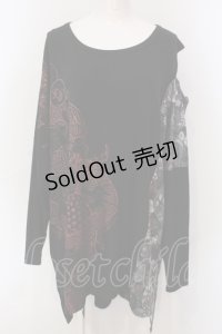 Qutie Frash / 気楡茶閃洸 オフショルBIG Tシャツ  ブラック×レッド O-25-06-30-121-QU-TO-IG-OS