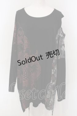 画像1: Qutie Frash / 気楡茶閃洸 オフショルBIG Tシャツ  ブラック×レッド O-25-06-30-121-QU-TO-IG-OS