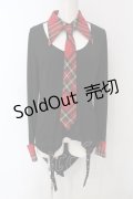 Qutie Frash / タータンチェックネクタイ付きブラウス  ブラック×レッドタータン O-25-06-30-123-QU-TO-IG-ZI