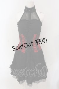 Qutie Frash / DSジャガードホルターワンピース  ブラック×レッド O-25-06-30-133-QU-OP-IG-OS