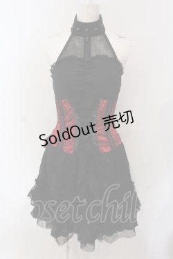 画像1: Qutie Frash / DSジャガードホルターワンピース  ブラック×レッド O-25-06-30-133-QU-OP-IG-OS
