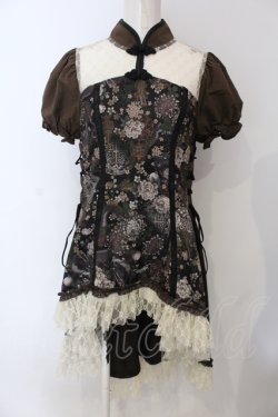 画像1: Qutie Frash / チャイナパフワンピ  ブラウン O-25-06-30-136-QU-OP-IG-OS