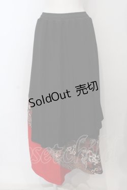 画像1: Qutie Frash / シフォンラップ和柄ロングスカート  ブラック×レッド O-25-06-30-141-QU-SK-IG-OS
