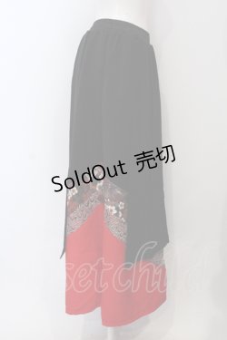 画像2: Qutie Frash / シフォンラップ和柄ロングスカート  ブラック×レッド O-25-06-30-141-QU-SK-IG-OS