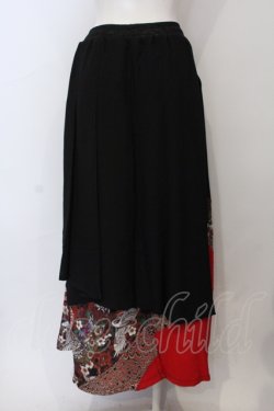画像3: Qutie Frash / シフォンラップ和柄ロングスカート  ブラック×レッド O-25-06-30-141-QU-SK-IG-OS