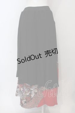 画像3: Qutie Frash / シフォンラップ和柄ロングスカート  ブラック×レッド O-25-06-30-141-QU-SK-IG-OS