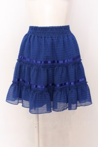 Emily Temple cute / リボン配色シフォンミニスカート  アオ O-25-06-30-029-ET-SK-OW-OS