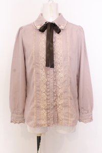 axes femme / 巻きバラ付きブラウス M ピンク×ブラウン O-25-06-30-030-AX-BL-IG-OS