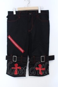 MA / クロスガーゼステッチハーフパンツ  ブラック×レッド O-25-07-05-006-PU-PA-IG-OS